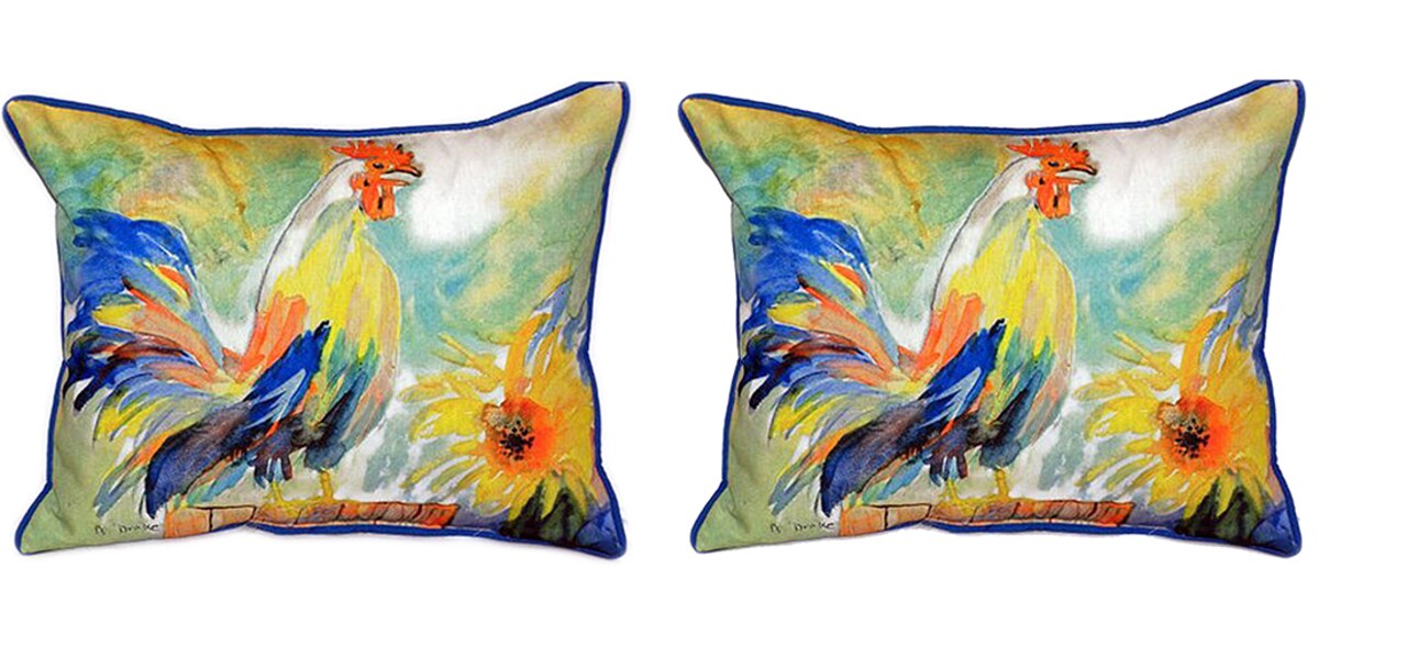 Pair of Betsy Drake Betsy’s Rooster Large Pillows 15 Inchx22 Inch